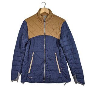 Flylow Quilted Insulated Jacket‎ Men's XL Navy Tan Fill Zip Pockets Colorblock